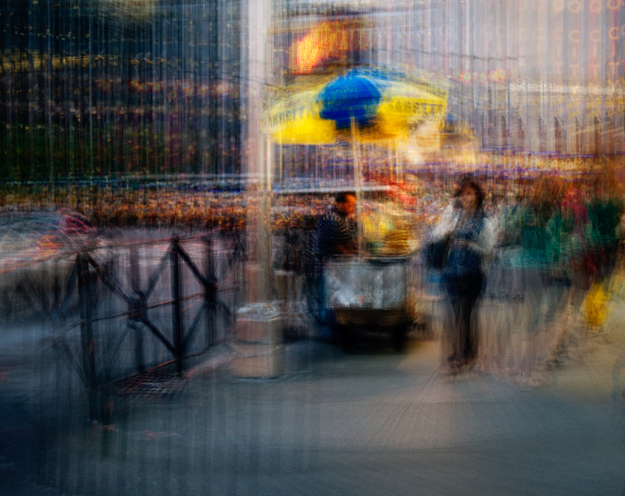 Woman and Hot Dog Bendor, Rockefeller Center, NYC, Cropped for full bleed