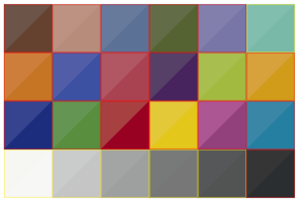 X-Rite Color Checker (CC) Classic array, with CIELab values.